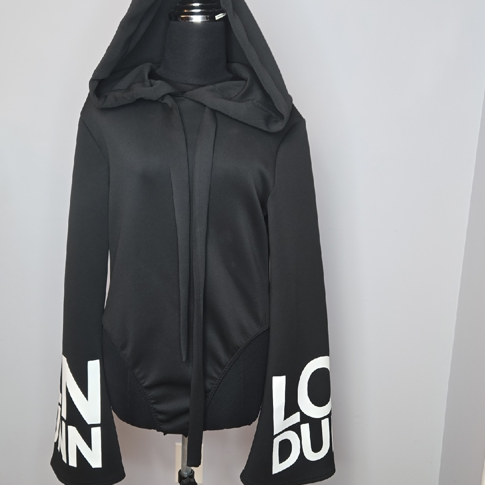 Missguided+ Black Hooded Jacket with White Sleeve Text